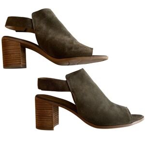 Franco Sarto Helix Olive Green Suede Slingback Block Heel Sandals Womens 7.5M